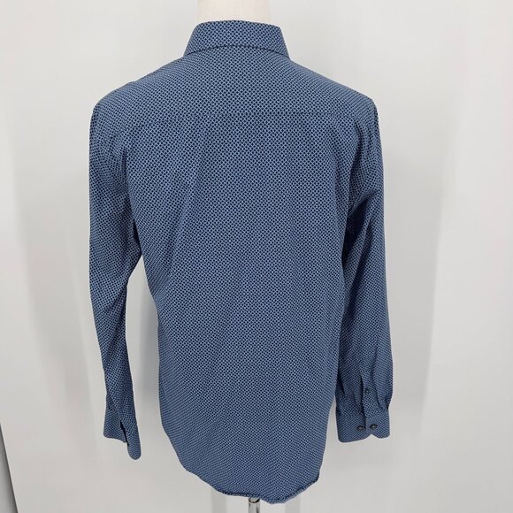 Bugatchi Uomo Shaped Fit Blue Long Sleeve Button-Down Shirt 100% Cotton Mens Siz - Picture 3 of 7
